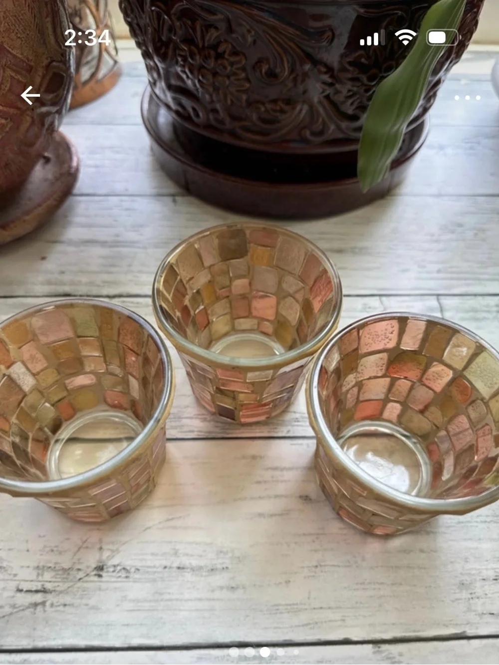 Mosaic Glass Votive Candle Holders - Rose Gold Set of 3